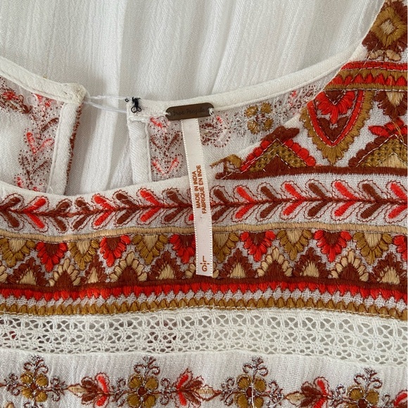 Free People Womens Sunrise Wanderer Mini Dress Large Floral Embroidered Boho - Picture 3 of 6